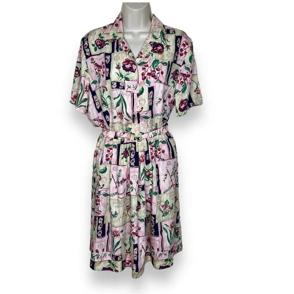 Vintage Pendleton Short Sleeve Camp Shirt Elastic Skirt Set Floral Rayon Women 6